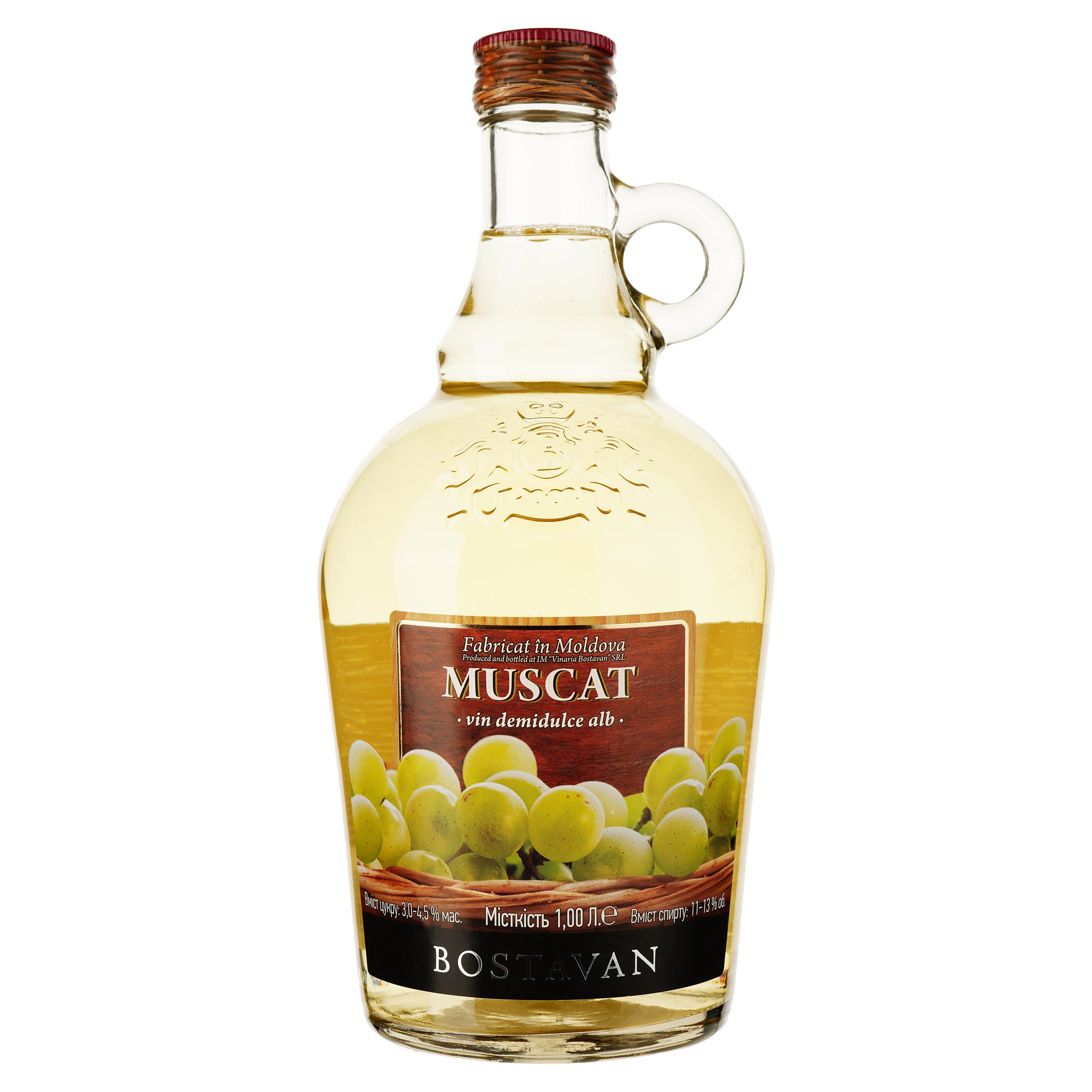 Вино Bostavan Muskat, белое, полусладкое, 12%, 1 л (470474) - фото 1