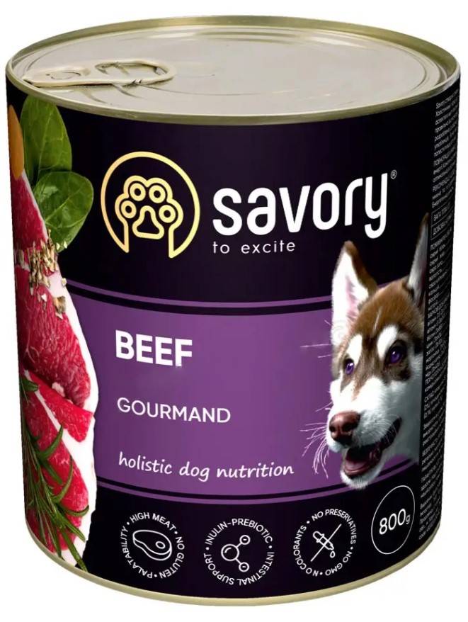 Влажный корм для взрослых собак всех пород Savory Dog Gourmand, с говядиной, 800 г - фото 1