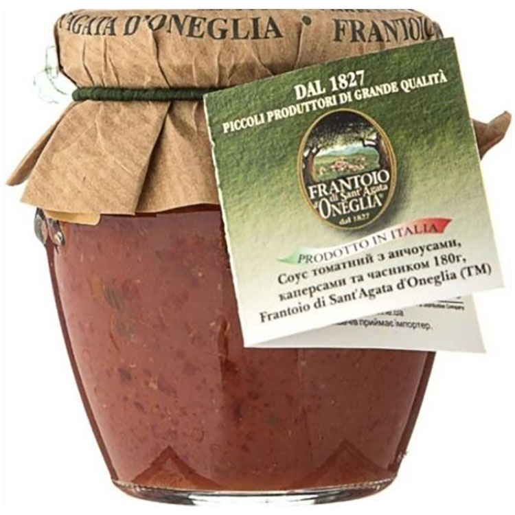 Соус томатный Frantoio di Sant'Agata d'Oneglia с анчоусами каперсами и чесноком 180 г - фото 1