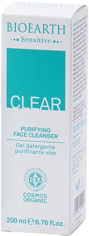 Очищающий гель для проблемной и комбинированной кожи лица Bioearth Sensitive Clear Purifying Face Cleanser 200 мл - фото 2