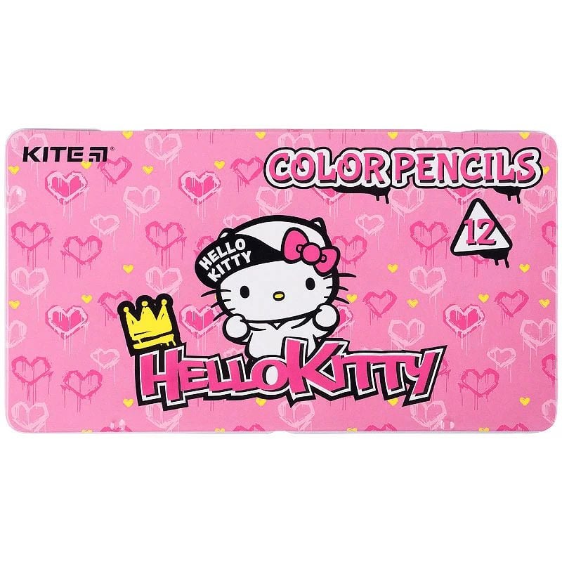 Олівці кольорові Kite Hello Kitty тригранні металевий пенал 12 шт. (HK21-058) - фото 1