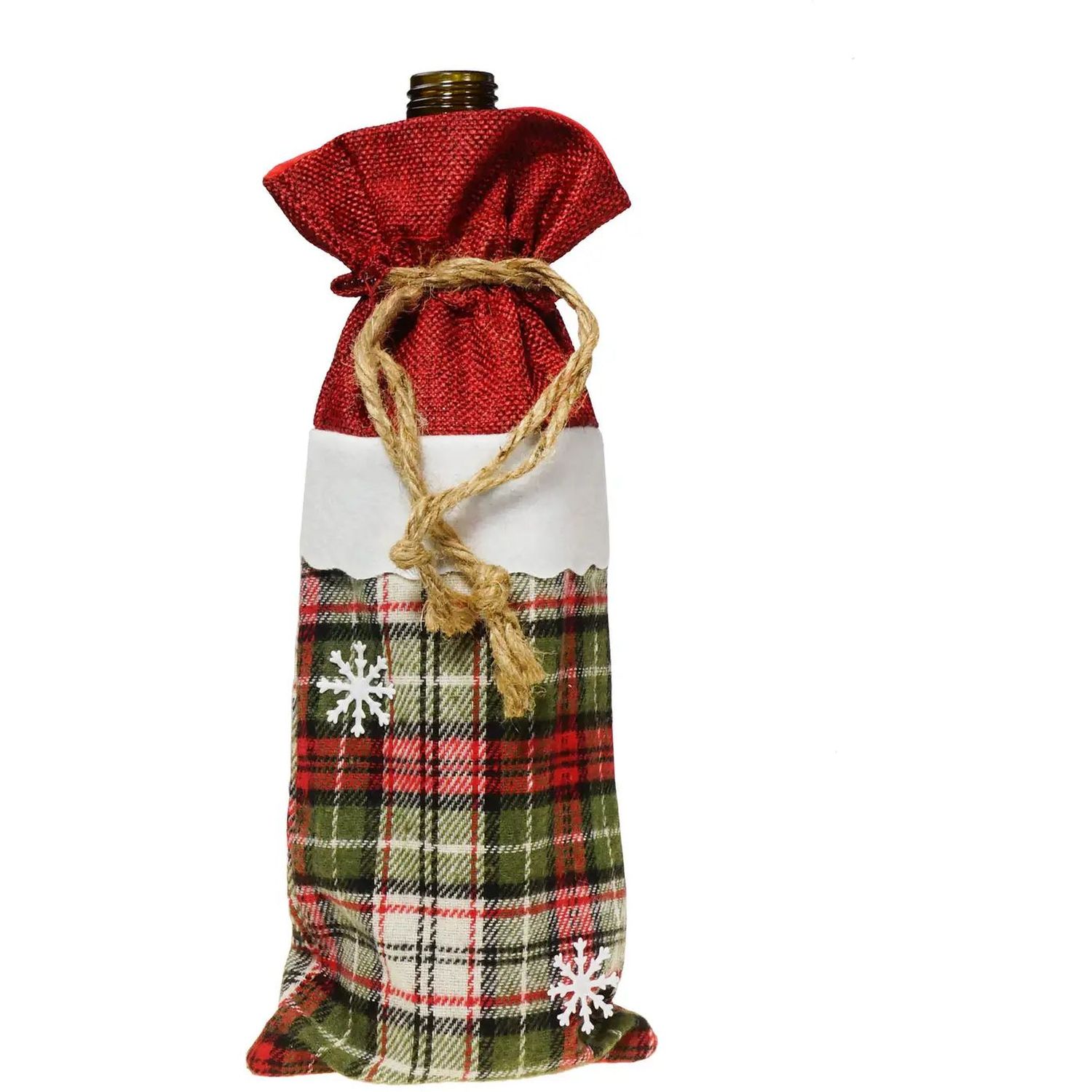 Новогодний чехол-мешок на бутылку Supretto с красным верхом и зеленой клеточкой (71670001) - фото 1