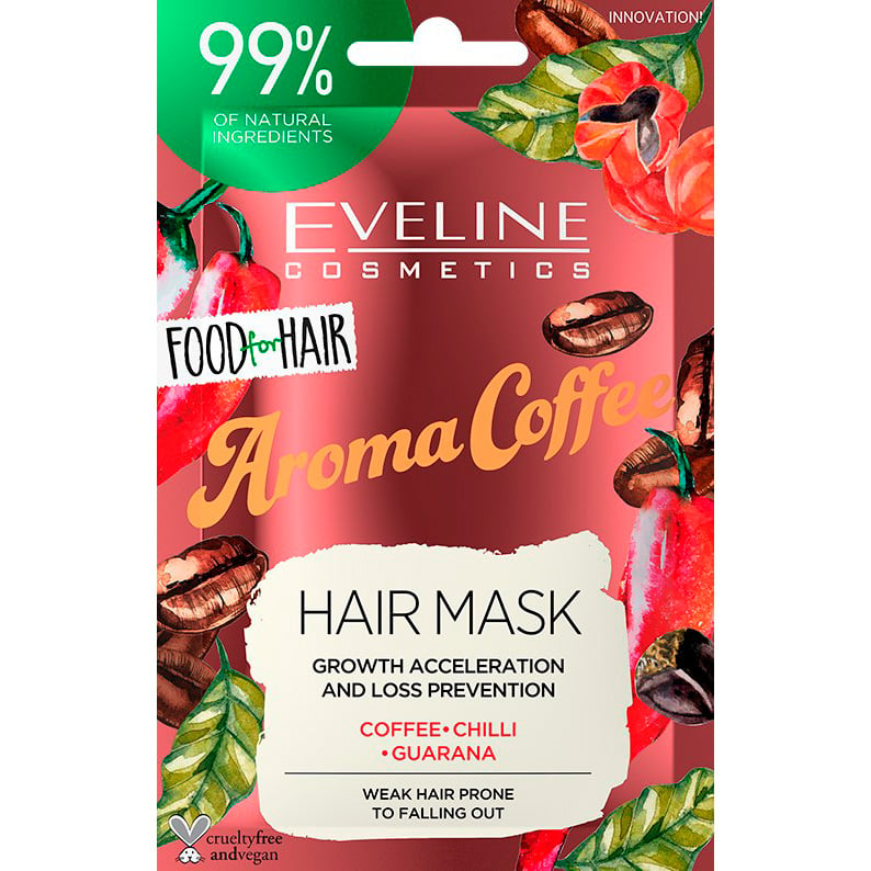 Маска для волос Eveline Food for hair Aroma Coffee Ускорение роста волос и предотвращение выпадения, 20 мл - фото 1