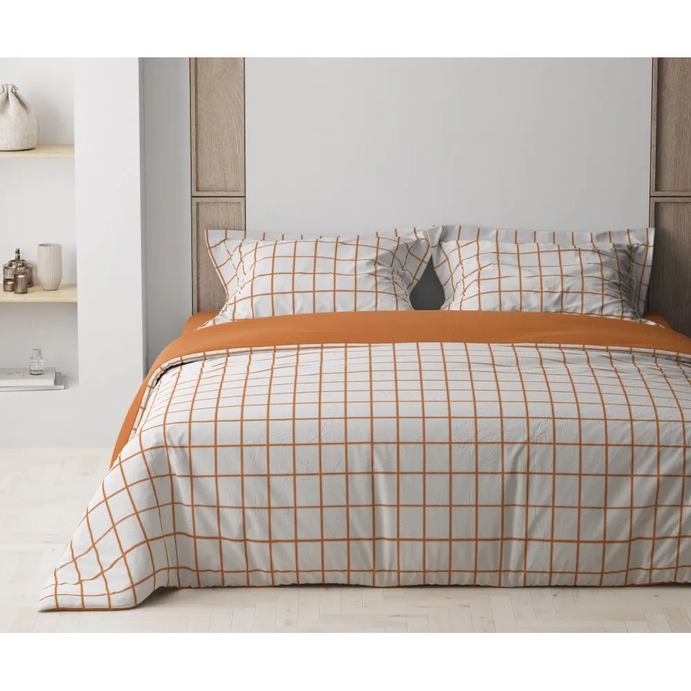 Комплект постельного белья ТЕП Happy Sleep Terracotta Check семейный терракотовый с белым (2-03797_25233) - фото 1