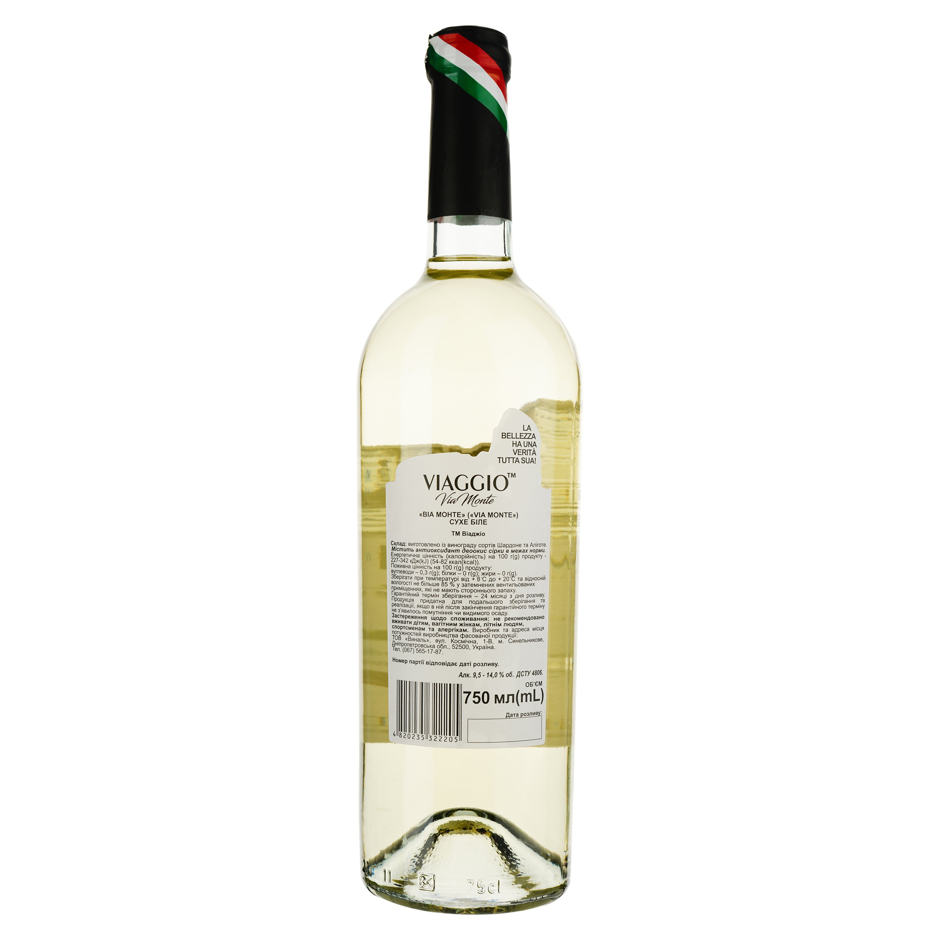 Вино Viaggio Via Monte, белое, сухое, 0,75 л - фото 2