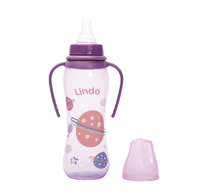 Пляшечка для годування Lindo, вигнута з ручками, 250 мл, фіолетовий (Li 135 фіол) - фото 2