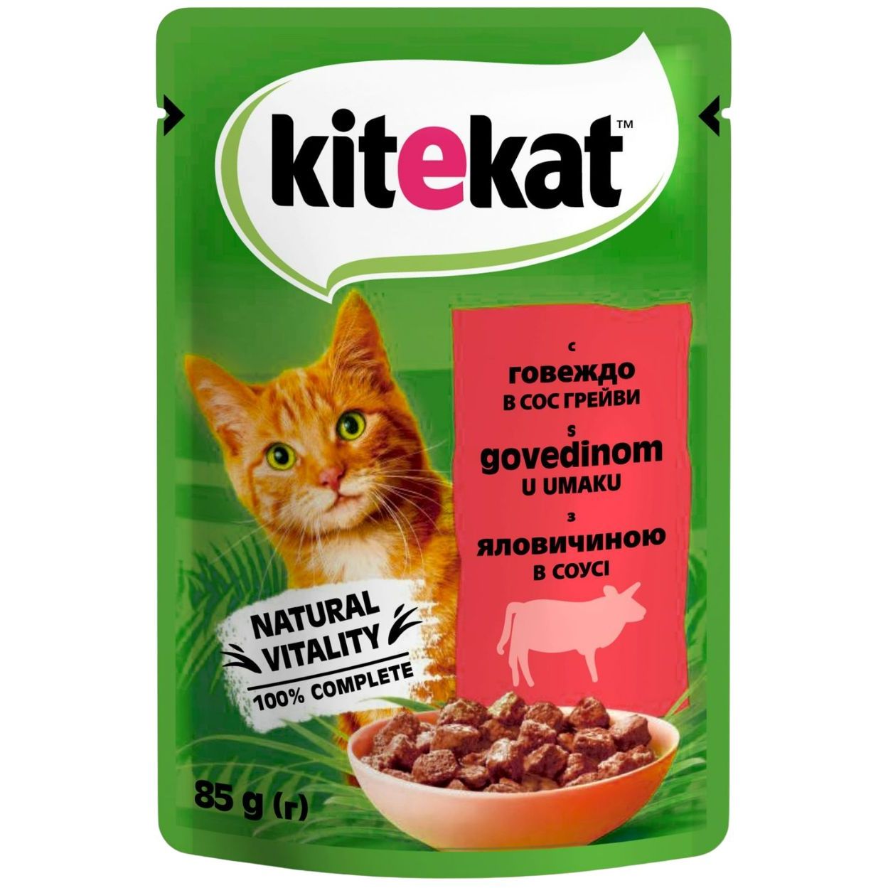 Влажный корм для котов Kitekat, с говядиной в соусе, 85 г - фото 1
