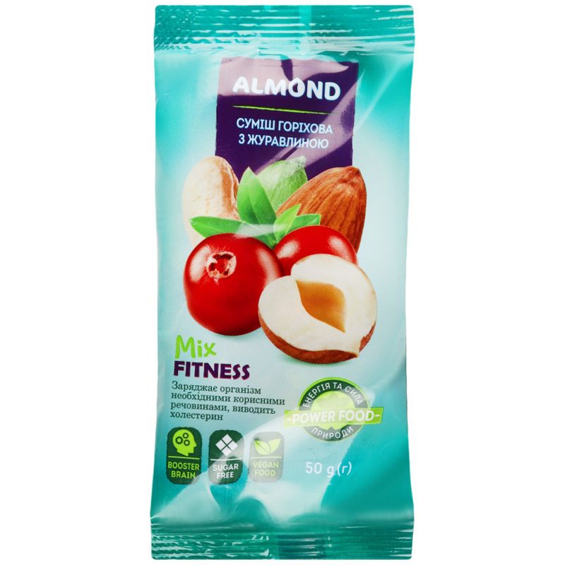 Суміш горіхова Almond Mix Fitness з журавлиною 50 г (917585) - фото 1