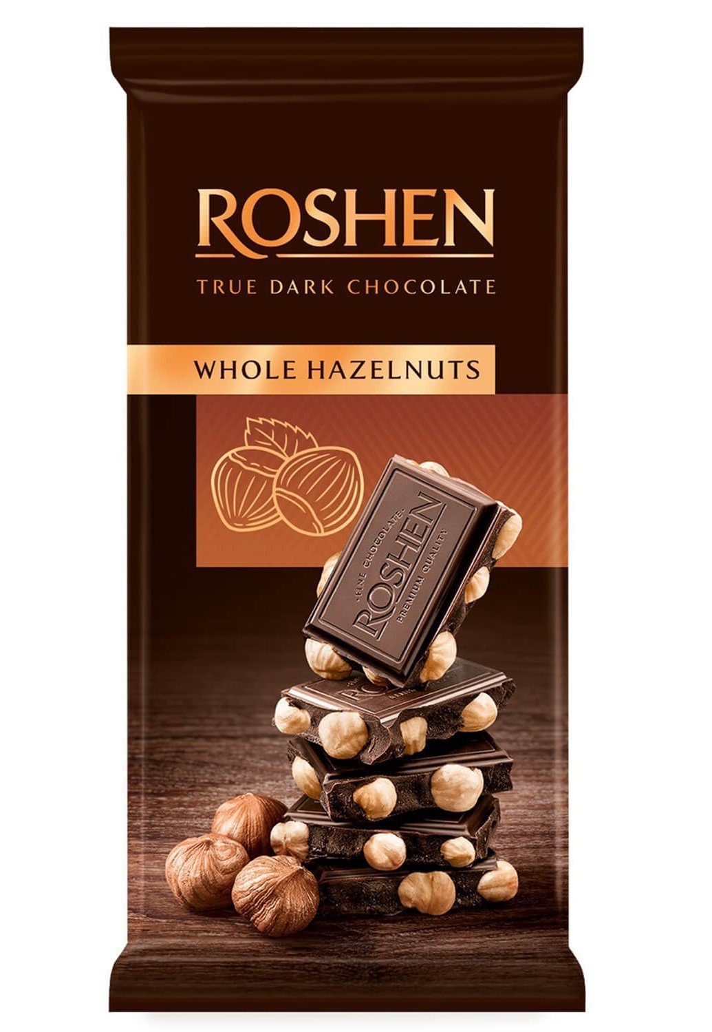 Шоколад екстрачорний Roshen з цілим лісовим горіхом, 90 г (618922) - фото 1