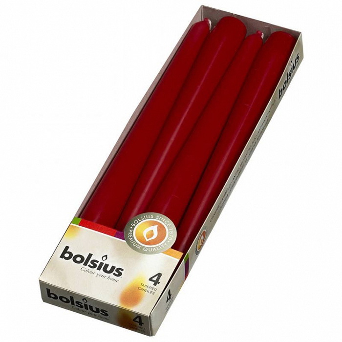 Свечи Bolsius конусные, 24,5х2,4 см, бордовый, 4 шт. (350944) - фото 1