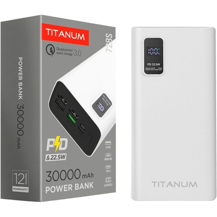 Повербанк Titanum 728S 30000 mAh 22.5W White (TPB-728S-W) - фото 1