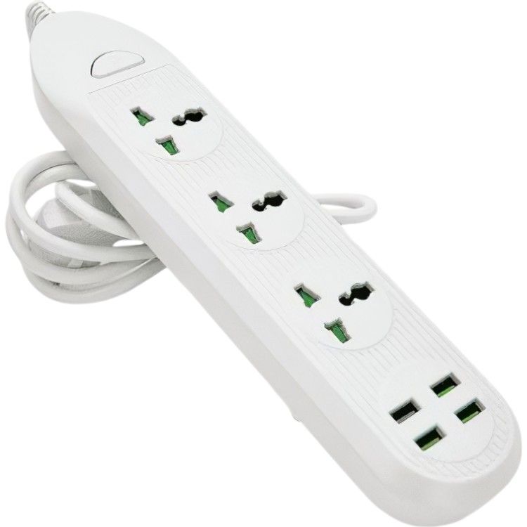 Сетевой фильтр Voltronic ТВТ16 3 розетки + 4 USB 2 м сечение 3х0.75 мм 3000W White - фото 1