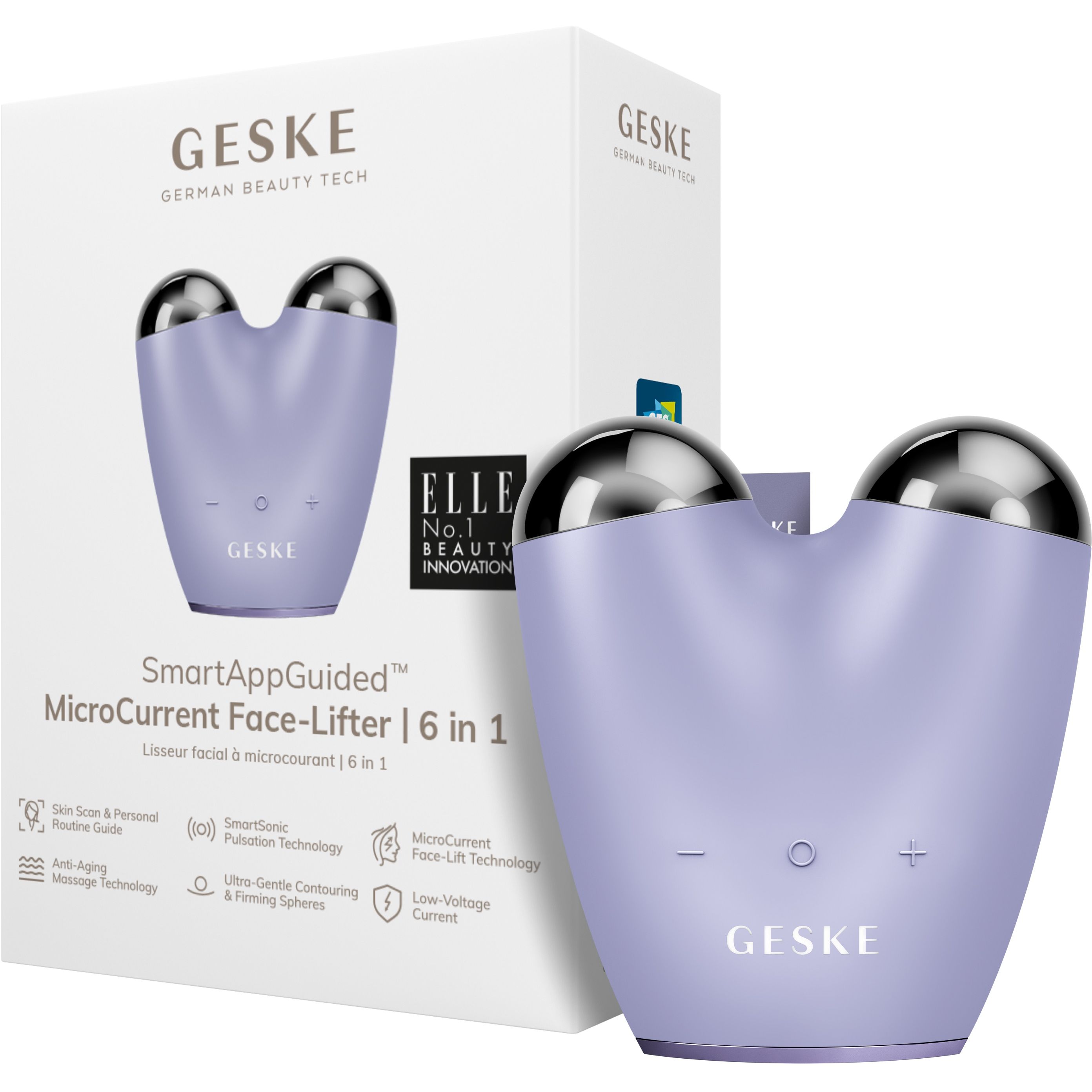 Микротоковый подтягиватель лица GESKE MicroCurrent Face-Lifter 6 в 1 фиолетовый - фото 1