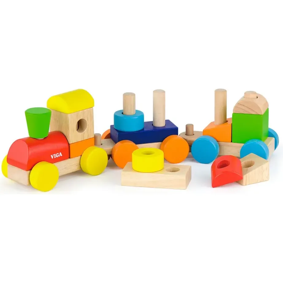Деревянный поезд Viga Toys Цветные кубики (51610) - фото 2