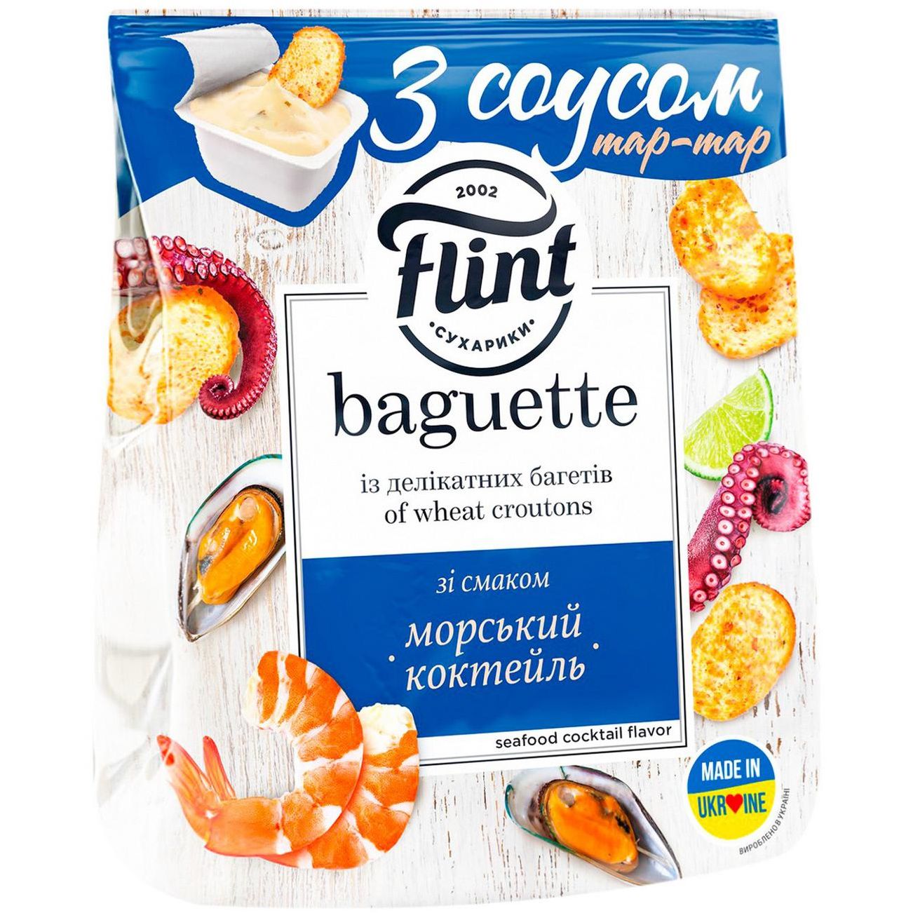Сухарики Flint Baguette Морской коктейль с соусом тартар 55 г (918054) - фото 1