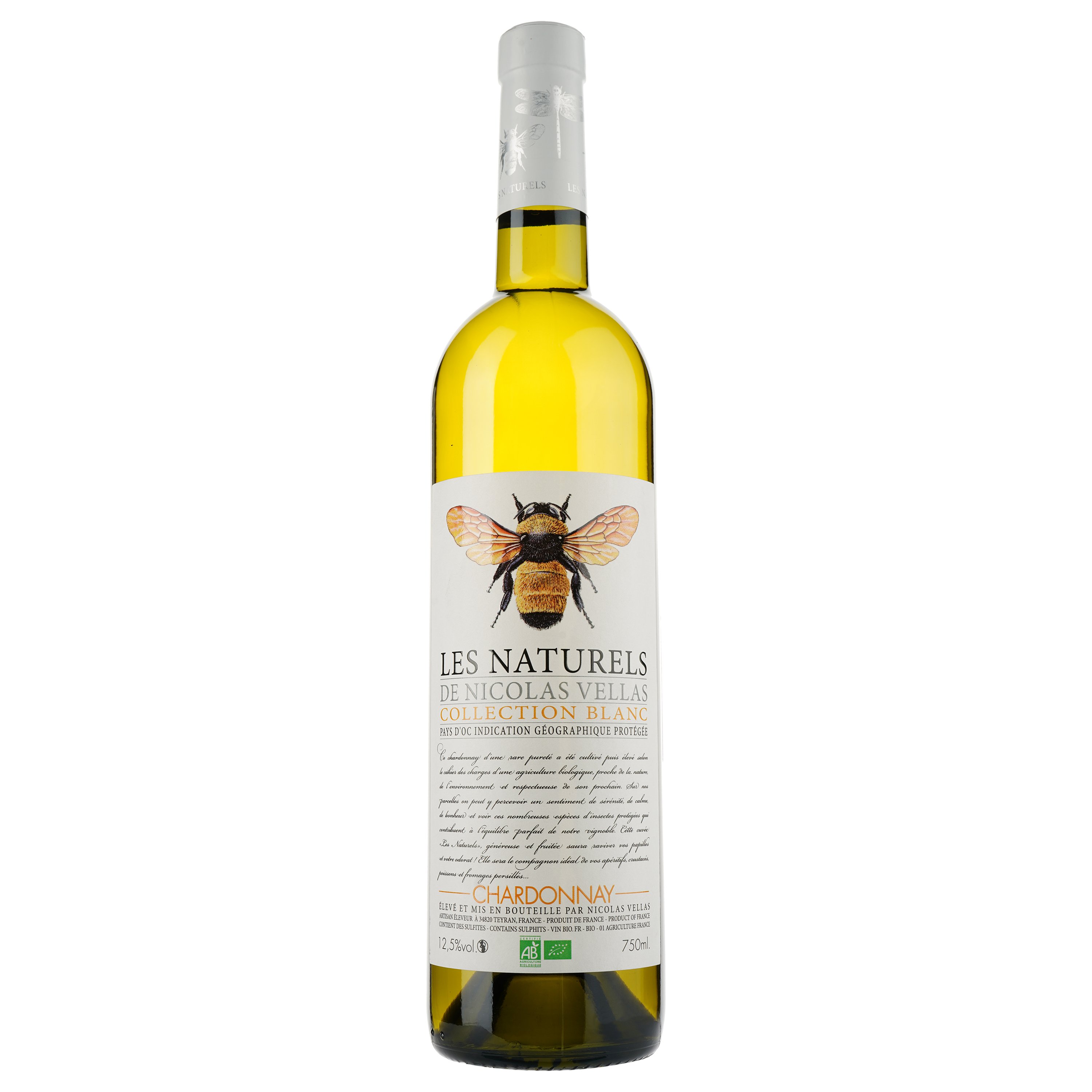 Вино Les Naturels De Nicolas Vellas Chardonnay Bio IGP Pays D'Oc, белое, сухое, 0,75 л - фото 1