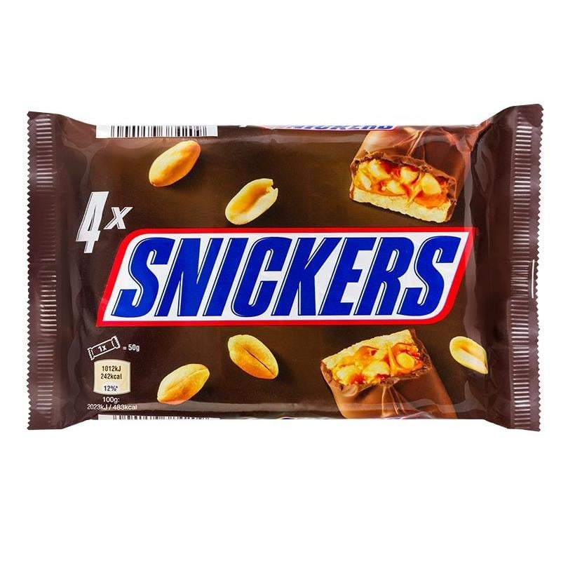 Цукерки Snickers Арахіс-нуга-карамель у молочному шоколаді, 200 г (4 упаковки по 50 г) (659846) - фото 1
