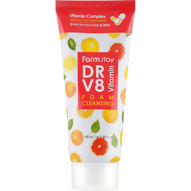 Пінка для шкіри обличчя FarmStay DR.V8 Vitamin Foam Cleansing, з комплексом вітамінів, 100 мл - фото 1
