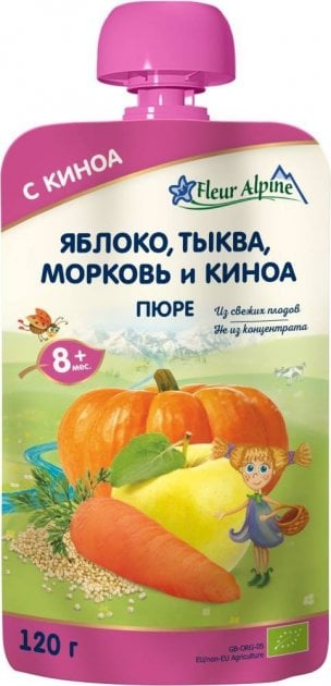 Photos - Baby Food FLEUR Фруктово-овочеве пюре  Alpine Яблуко-Морква-Гарбуз з Кіноа, 120 г 