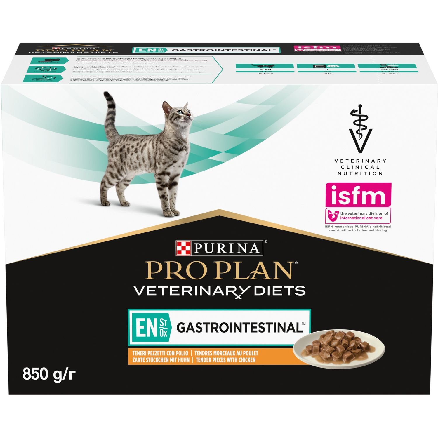 Влажный диетический корм для котят и взрослых кошек Purina Pro Plan Veterinary Diets EN Gastrointestinal для уменьшения расстройств кишечной абсорбции и кормления в период восстановления, выздоровления с курицей 850 г (10 шт. по 85 г) (12331738) - фото 2
