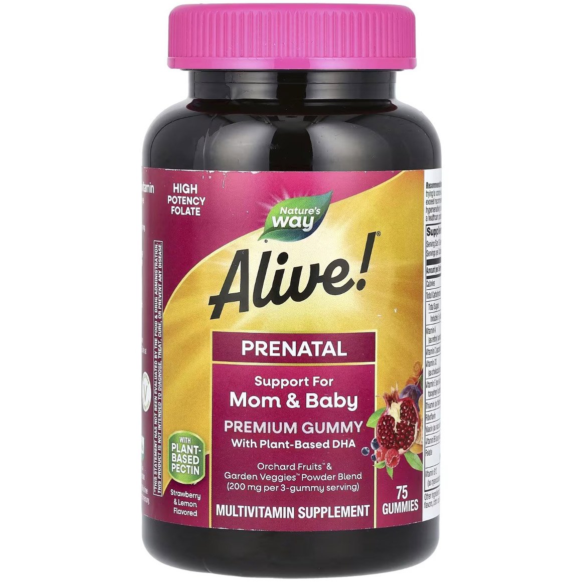 Мультивітаміни для вагітних Nature's Way Alive! Prenatal with Plant DHA зі смаком полуниці та лимона 75 жувальних цукерок - фото 1