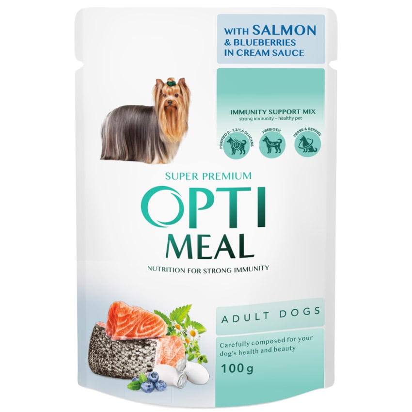 Вологий корм Optimeal для дорослих собак, з лососем та лохиною в крем-соусі, 100 г - фото 1