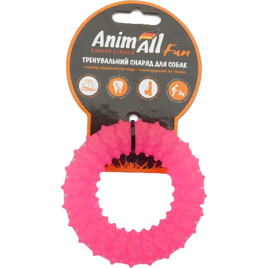 Іграшка для собак AnimAll Fun AGrizZzly Кільце з шипами коралова 9 см - фото 1