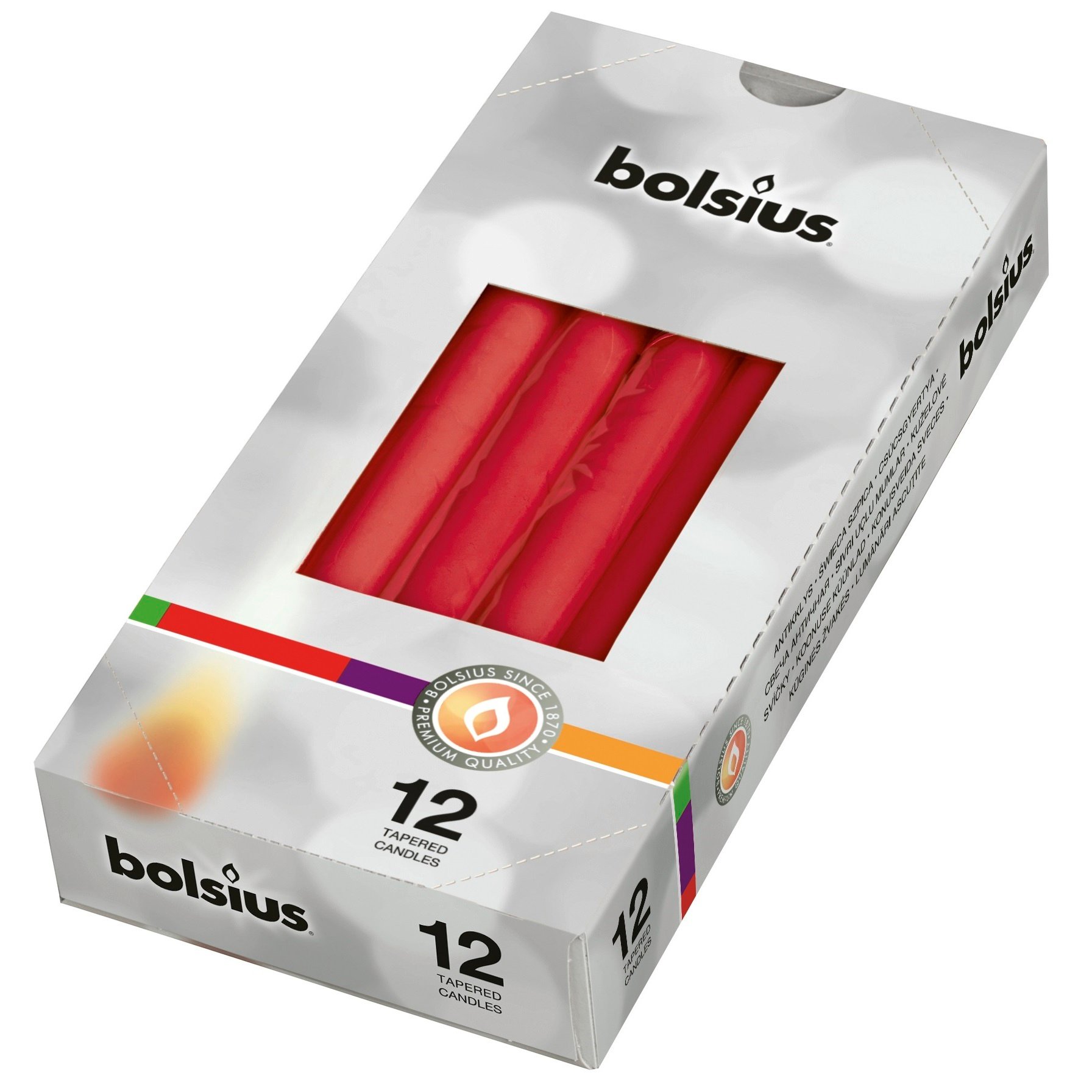 Свечи Bolsius конусные, 24,5х2,4 см, красный 12 шт. (356841.1) - фото 1