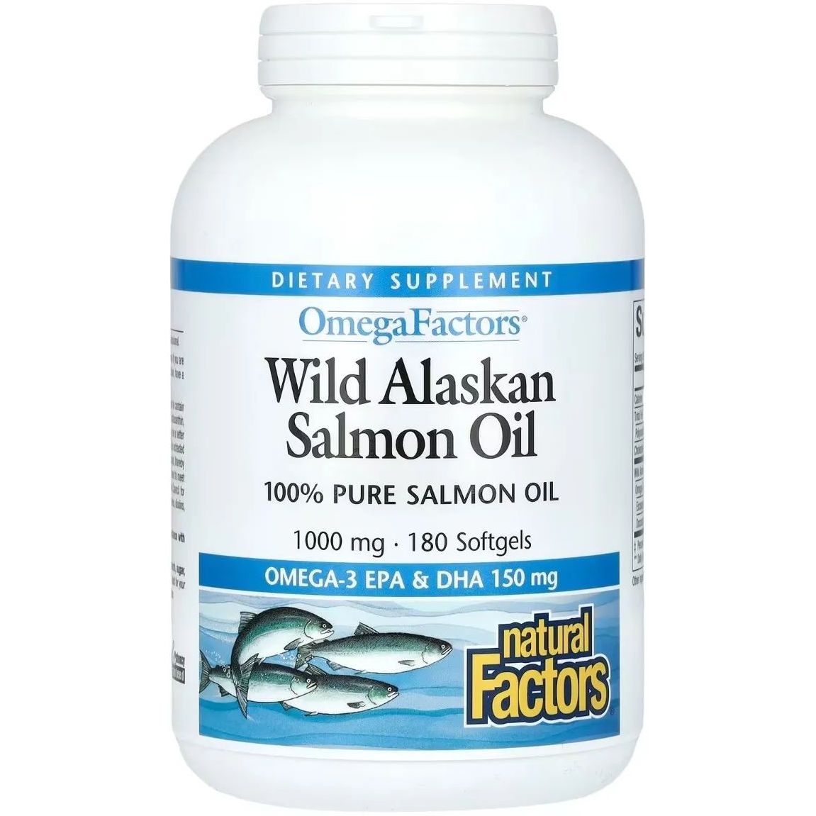 Жир дикого аляскинского лосося Natural Factors OmegaFactors Wild Alaskan Salmon Oil 1000 мг 180 гелевых капсул - фото 1