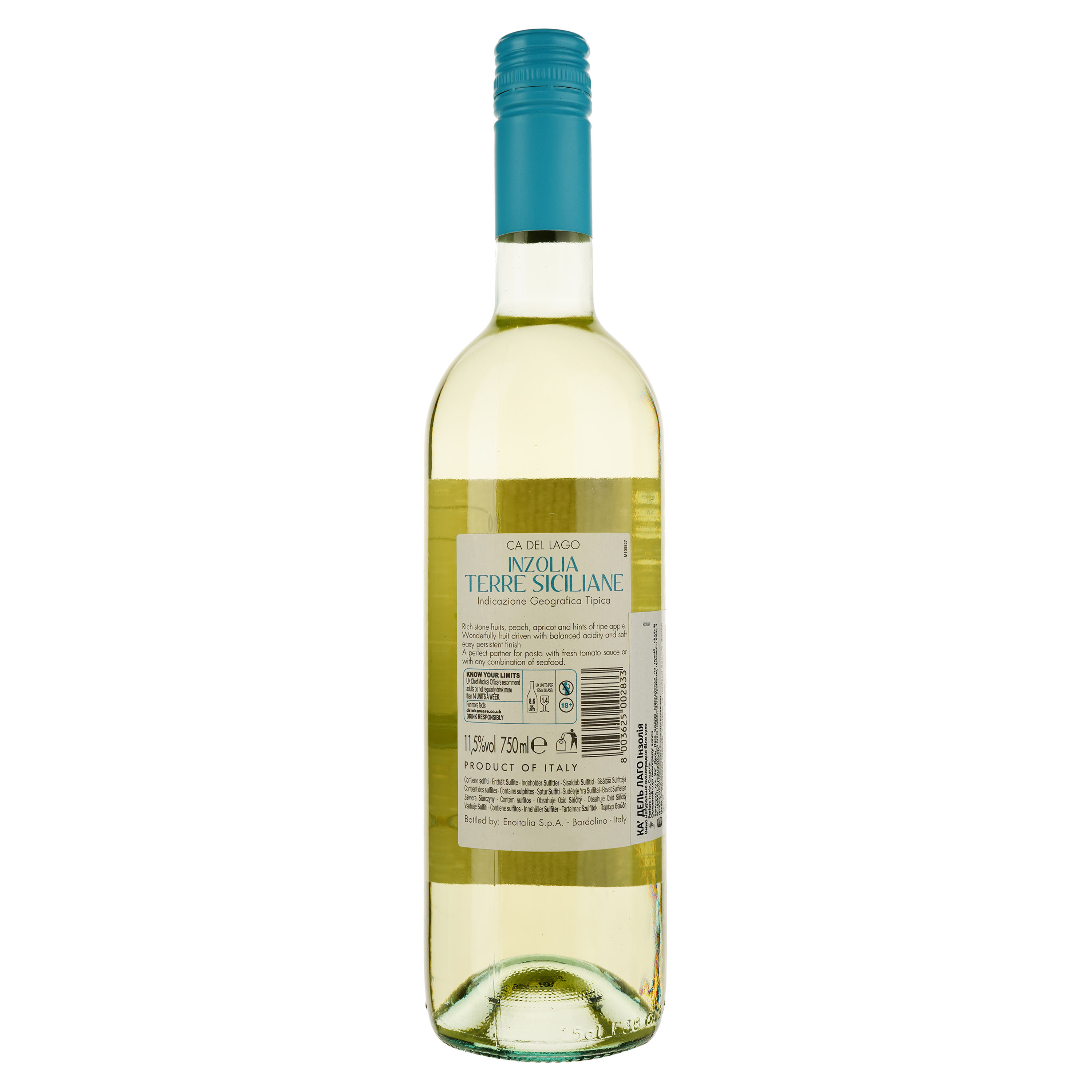 Вино Ca' Del Lago Inzolia Terre Siciliane IGT Sicilia, белое, сухое, 0,75 л - фото 2