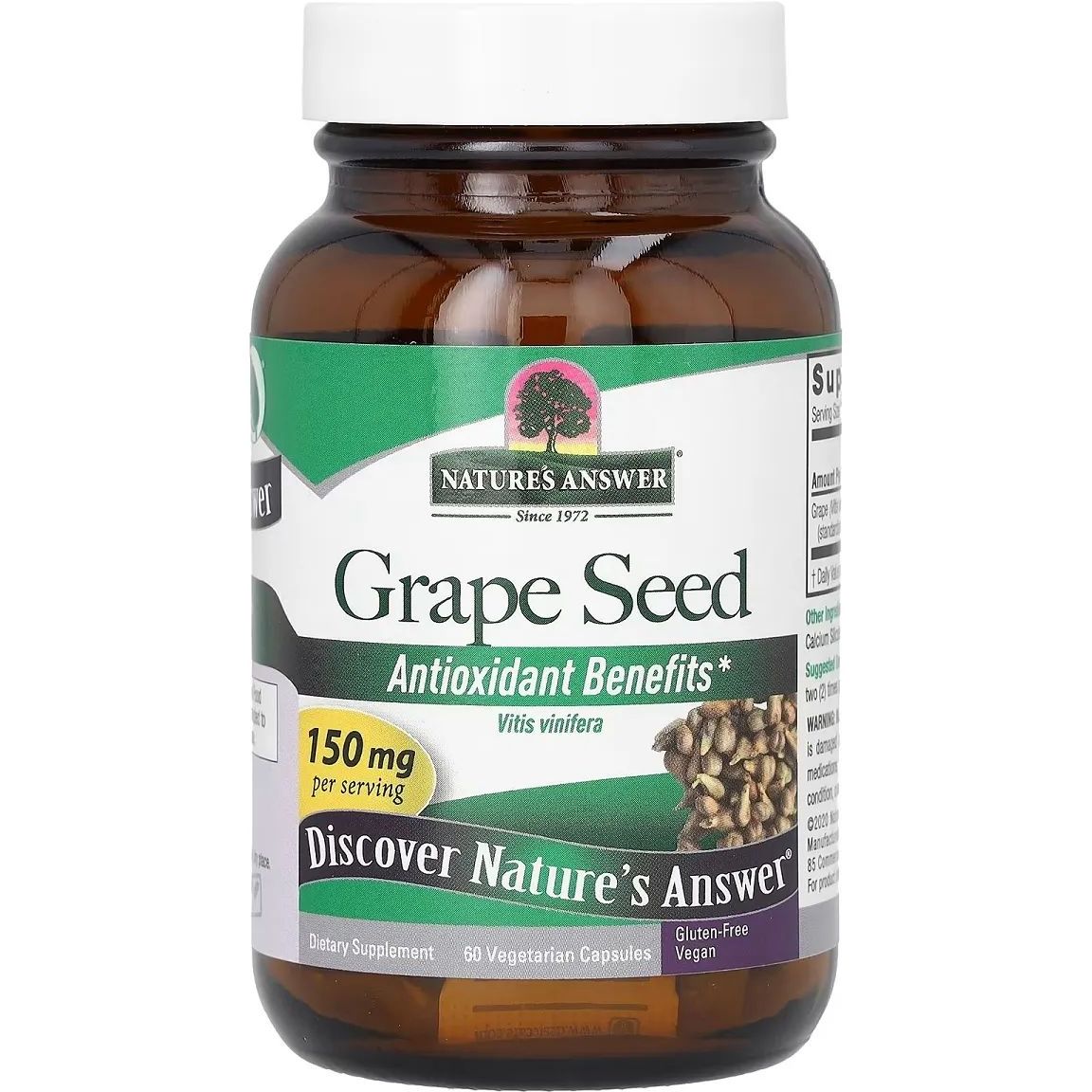 Виноградные косточки Nature's Answer Grape Seed 150 мг 60 вегетарианских капсул - фото 1