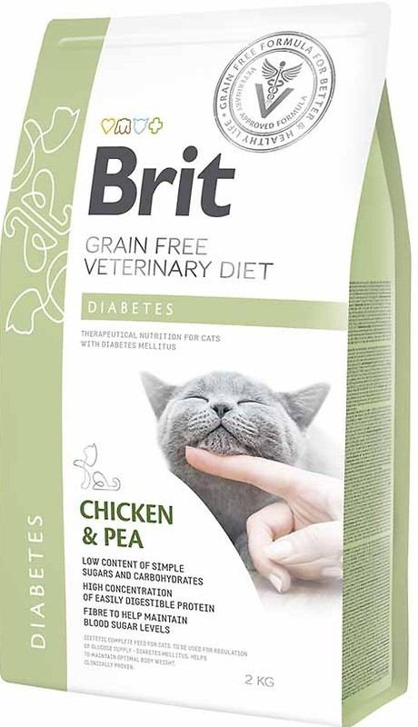 Сухой лечебный корм для кошек с сахарным диабетом Brit GF Veterinary Diets Cat Diabets, 2 кг - фото 1