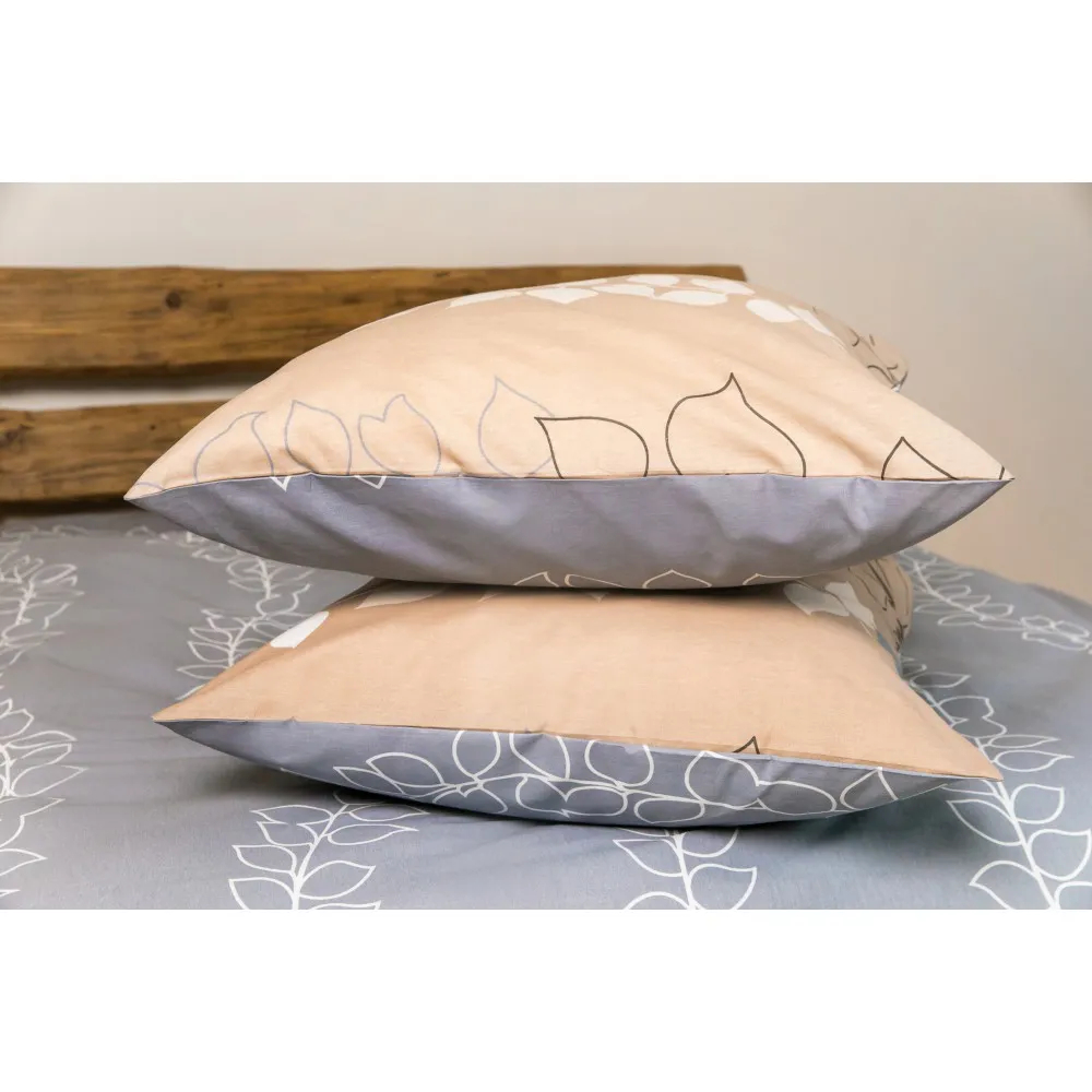 Комплект постельного белья ТЕП Soft dreams Grey Leaf евро светло-серый c бежевым (2-03859_25850) - фото 3