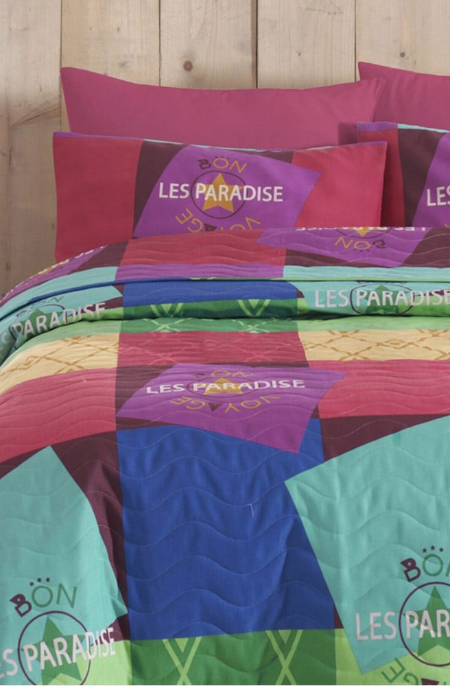 Покрывало стеганное с наволочками Eponj Home Les Paradise mixrenk, 220х200 см, разноцветное (svt-2000022306560) - фото 2