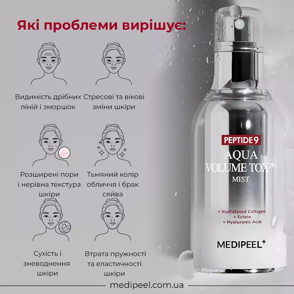 Мист для лица Medi-Peel Peptide 9 Aqua Volume Tox Mist Pro увлажняющий с лифтинг-эффектом 50 мл - фото 6