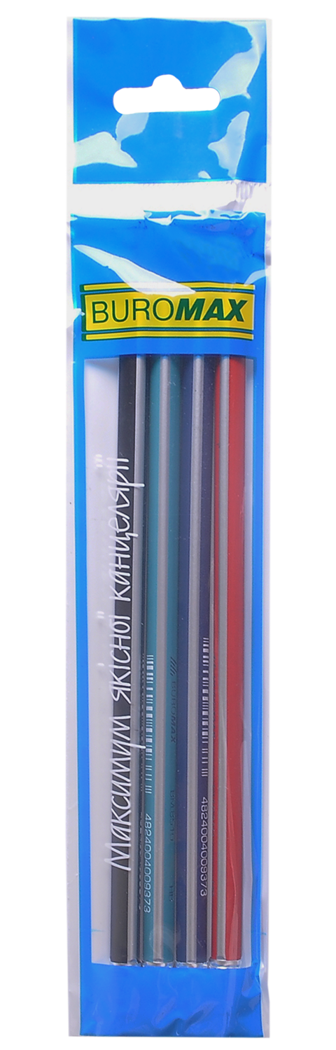 Олівець графітової Buromax трикутний, з гумкою, блістер, НВ, 4 шт. (BM.8510-4) - фото 1