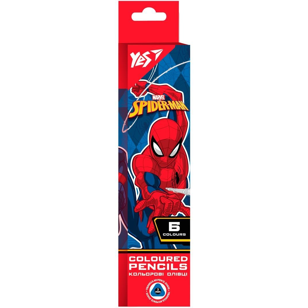 Карандаши цветные Yes Marvel Spiderman, 6 цветов (290700) - фото 1