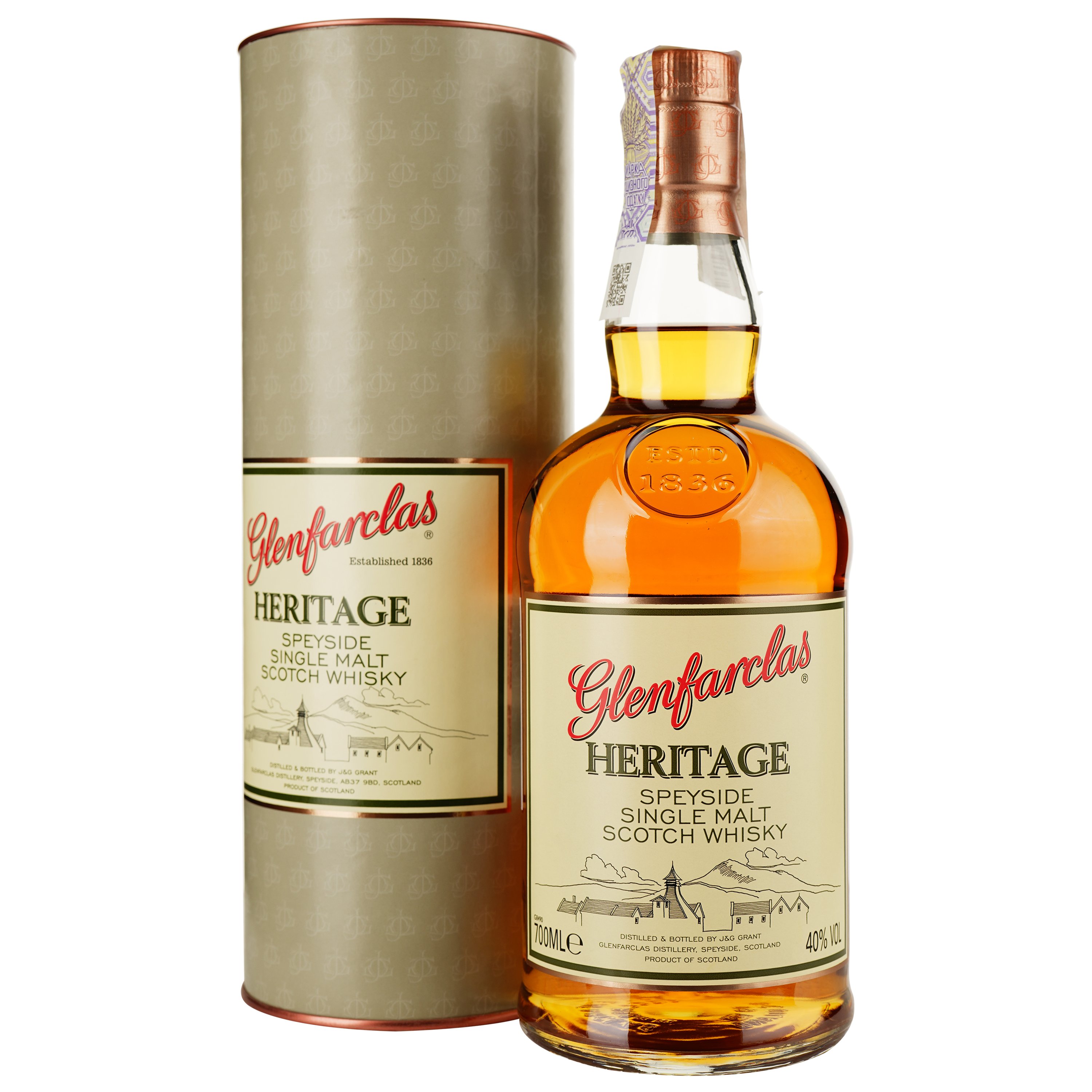 Виски Glenfarclas Heritage Single Malt Scotch Whisky 40% 0.7 л в тубусе - фото 1