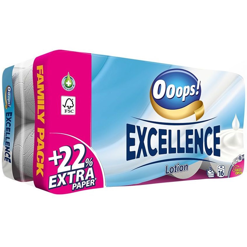 Туалетний папір Ooops! Excellence Lotion тришаровий 16 рулонів - фото 1