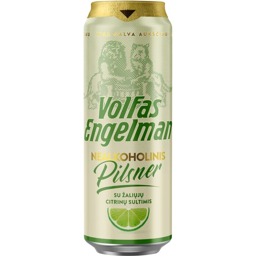 Пиво Volfas Engelman Pilsner With Lime светлое безалкогольное 0.568 л ж/б - фото 1