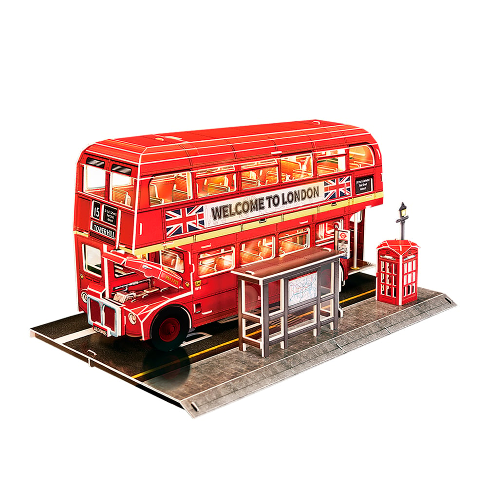 Трехмерная головоломка-конструктор CubicFun с LED подсветкой Лондонский автобус (L538h) - фото 4