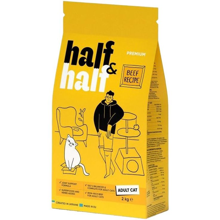 Корм сухий HalfHalf для дорослих котів із яловичиною 2 кг - фото 1