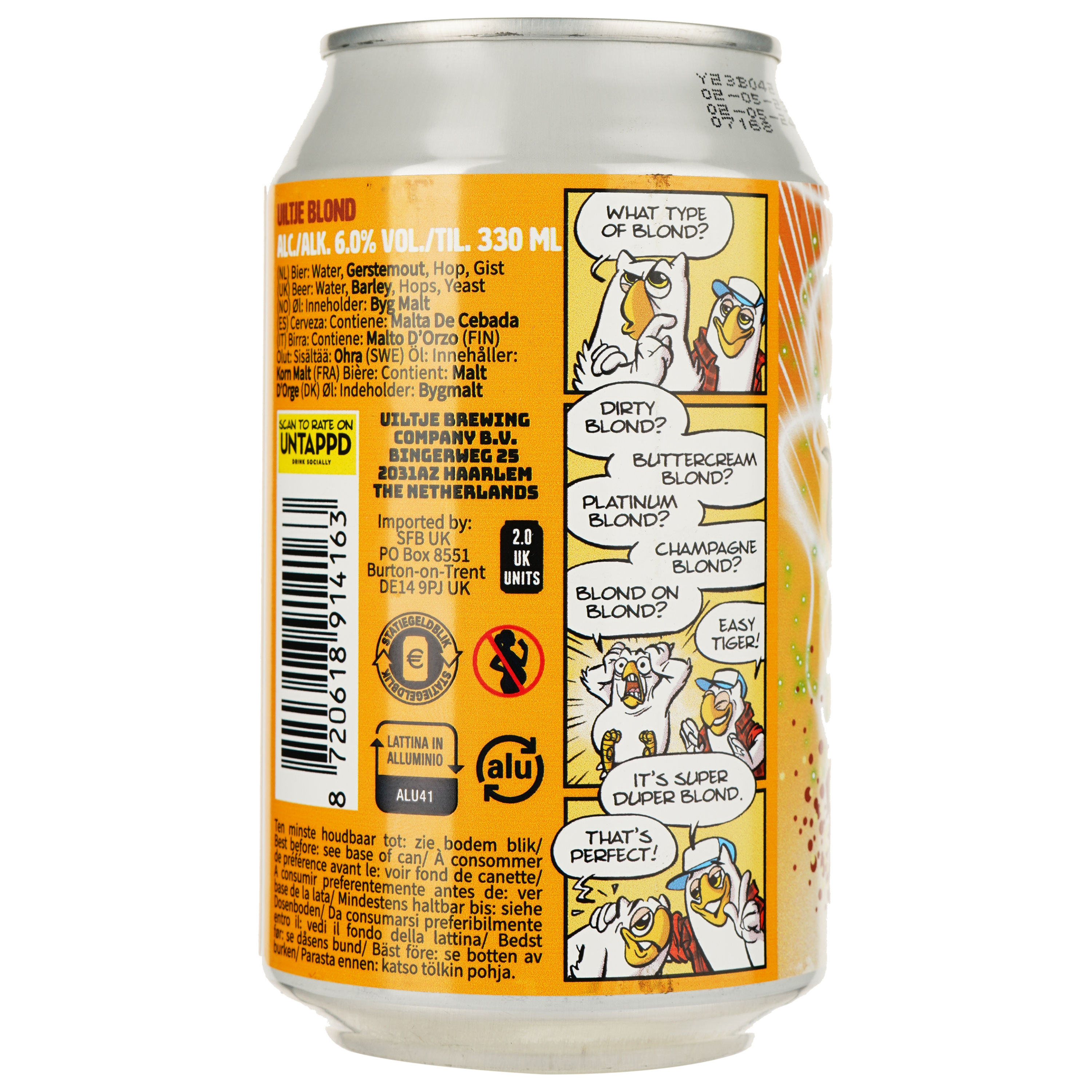 Пиво Uiltje Blond, светлое, 6%, ж/б, 0,33 л - фото 2