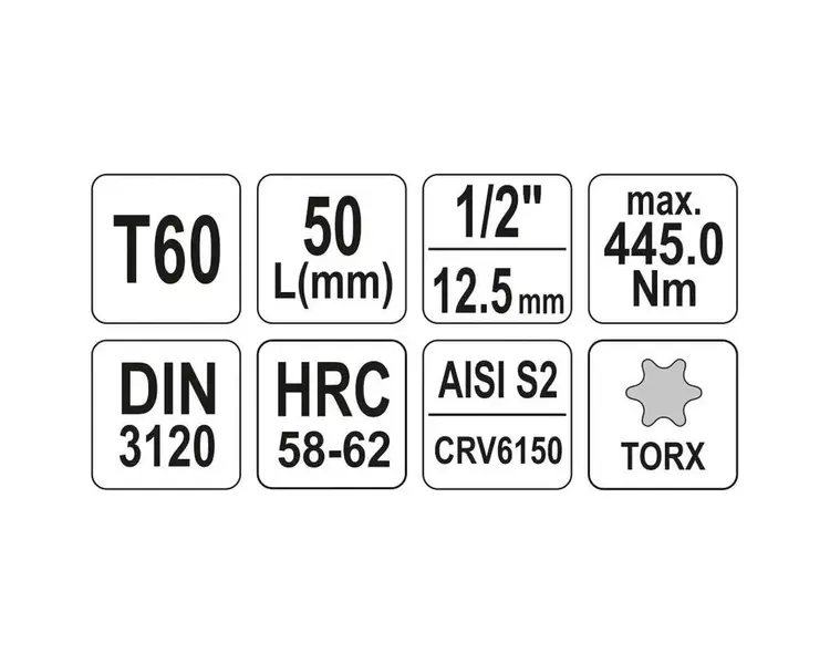 Головка торцевая Yato квадрат 1/2" TORX Т60 L=55 мм (YT-04318) - фото 4