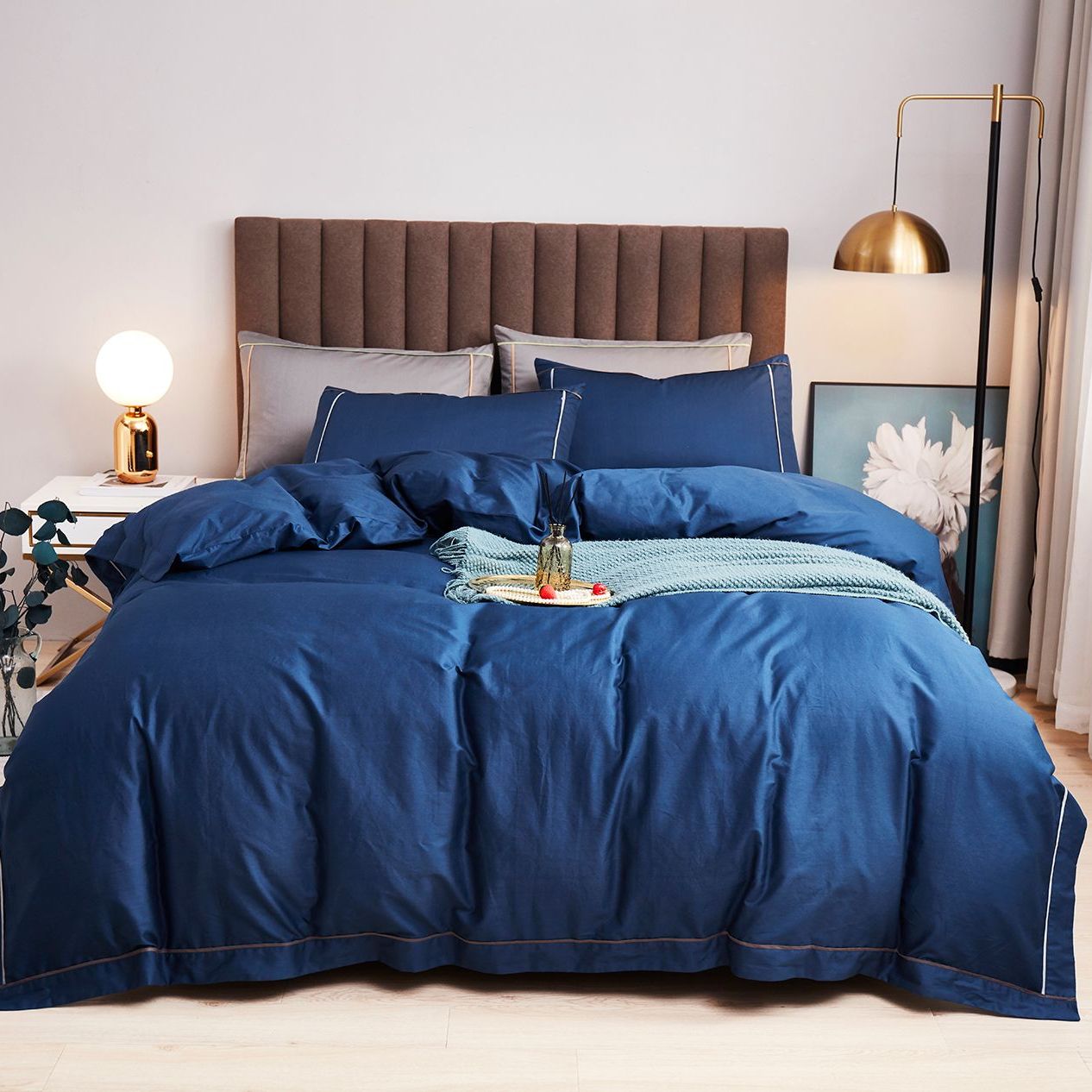 Комплект постельного белья Love You, сатин люкс, евростандарт, синий (62017) - фото 1