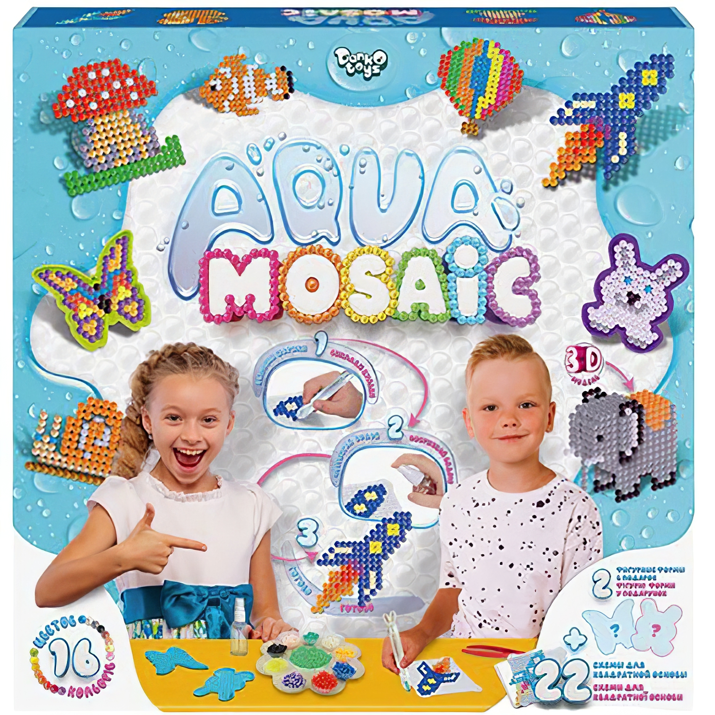 Набор креативного творчества Danko Toys Aqua Mosaic AM-01-02, 16 цветов бусинок - фото 1