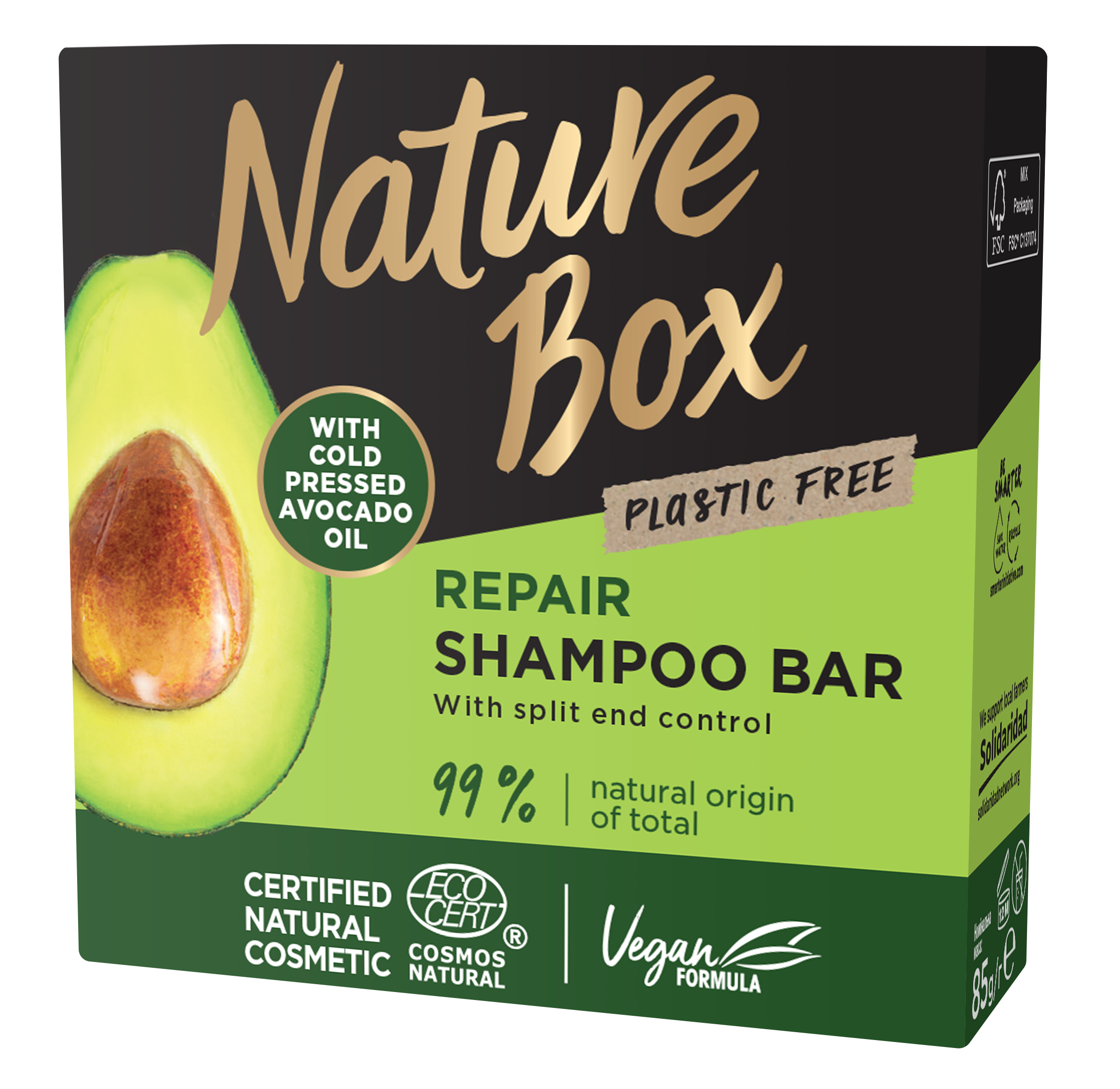 Твердий шампунь Nature Box для відновлення волосся, з олією авокадо холодного віджиму, 85 г - фото 1
