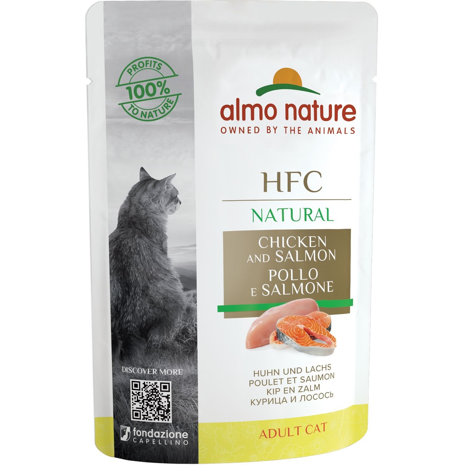 Вологий корм для котів Almo Nature HFC Cat Natural курка і лосось, 55 г - фото 1