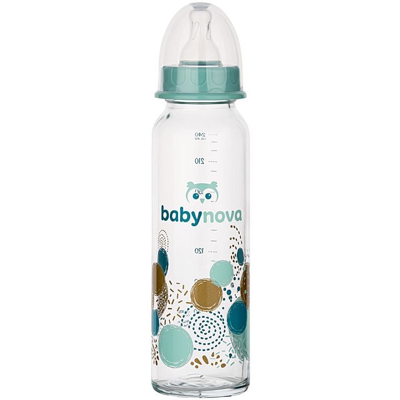 Пляшечка Baby-Nova Декор, скляний, 240 мл, зелений (3960325) - фото 1