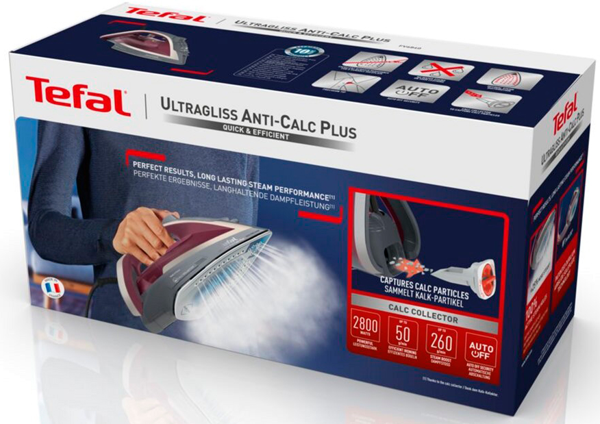 Утюг Tefal Ultragliss Plus FV6840E0 с подачей пара серый с бордовым (FV6840E0) - фото 6